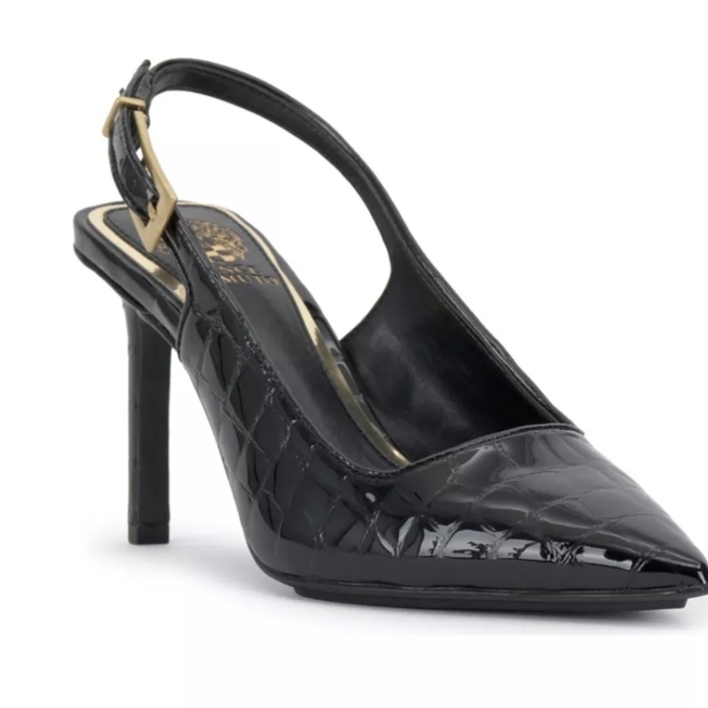 Vince Camuto Black Patent Croc Heels